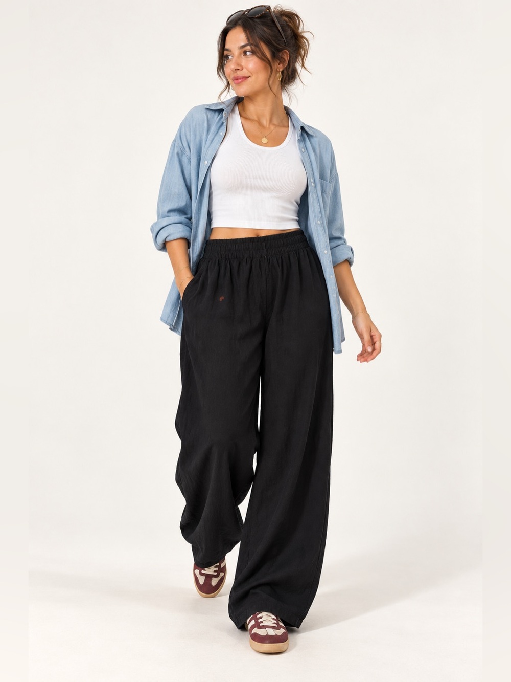 Old Navy Womens XL Black Super Wide Leg Pull On Pants Elastic Waist Lounge